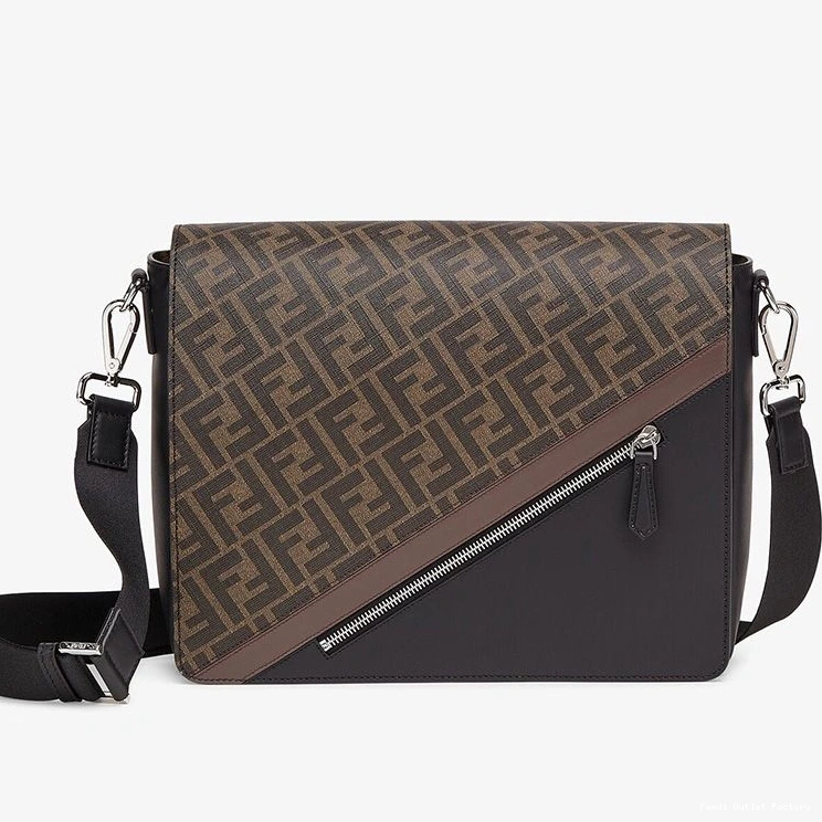 Cheap HOT Motif In Messenger Fabric Fendi FF Large Bag Brown 0818